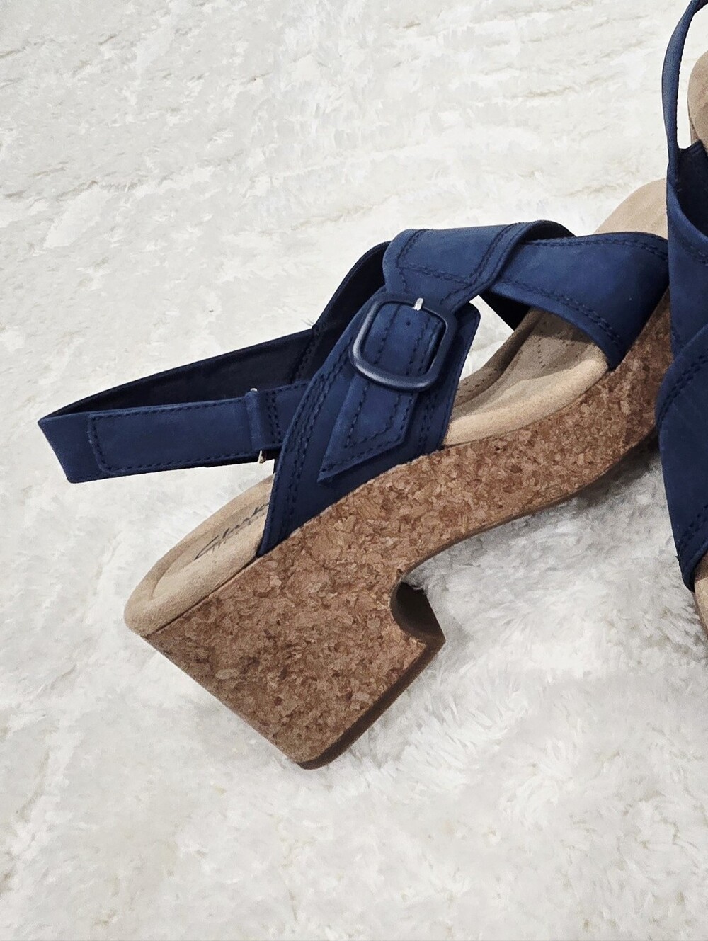 Clarks Collection Nerisa West Buckle Wedge Sandals Women’s US 10 Navy New Retail - Picture 2 of 7